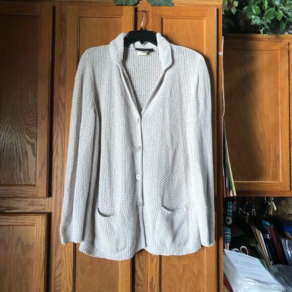 Les Copains Classic Loose Knit Collared Cotton Cardigan Sweater Italy - 42 - Picture 1 of 13